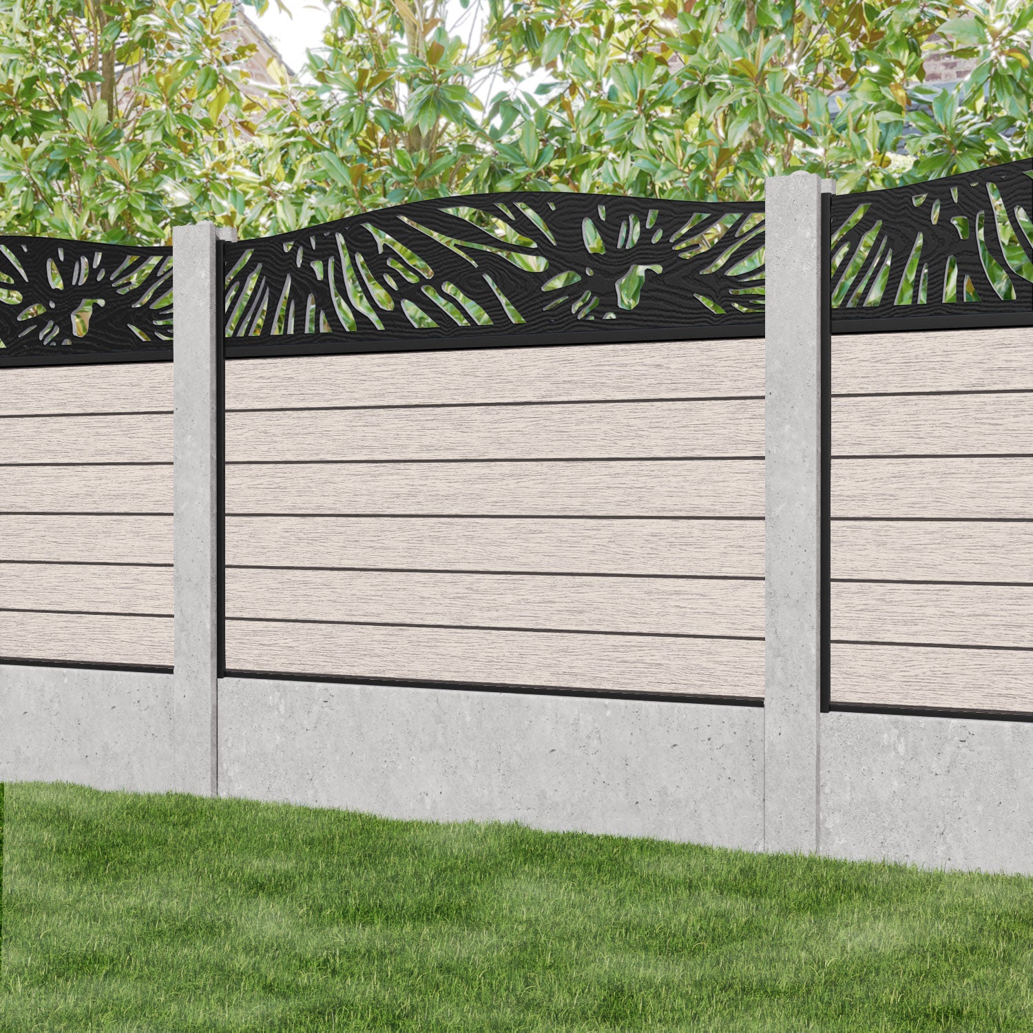 Fusion Poppy Curved Top Fence Panel - Mid Stone - for existing concrete posts