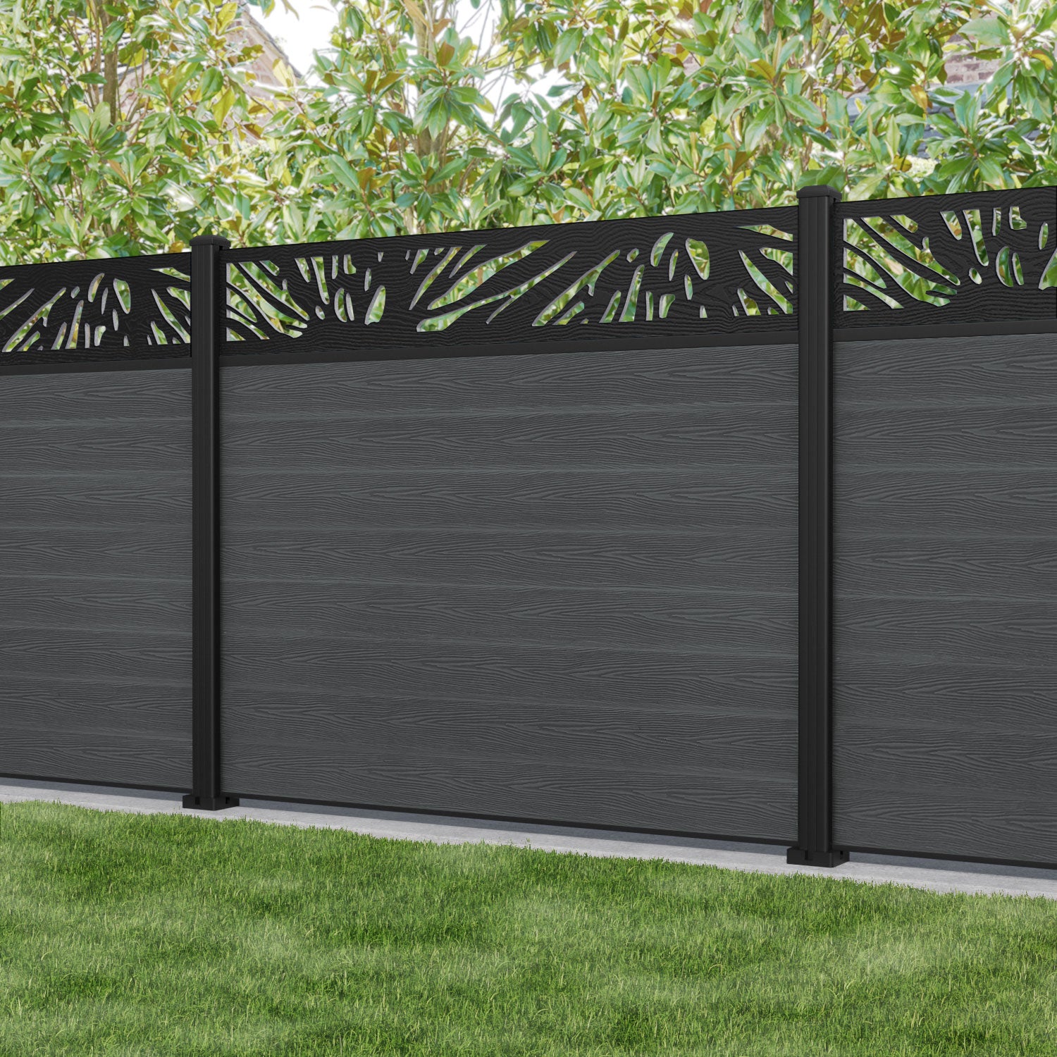 Classic Poppy Fence Panel - Dark Grey - with our aluminium posts