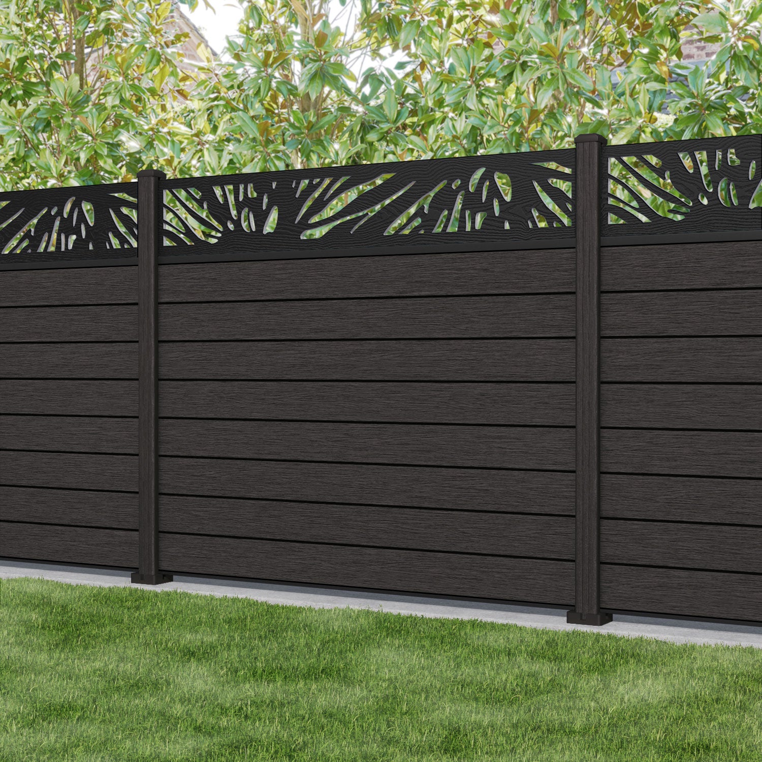 Fusion Poppy Fence Panel - Dark Oak - with our composite posts