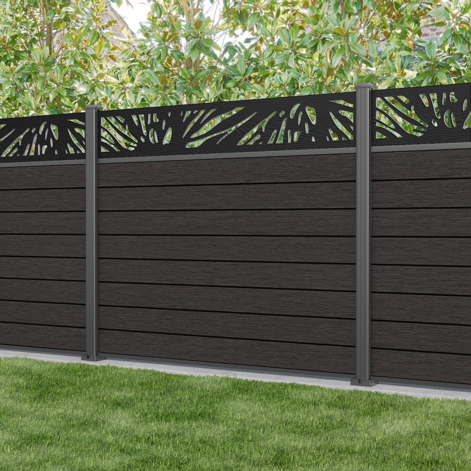 Fusion Poppy Fence Panel - Dark Oak - with our aluminium posts