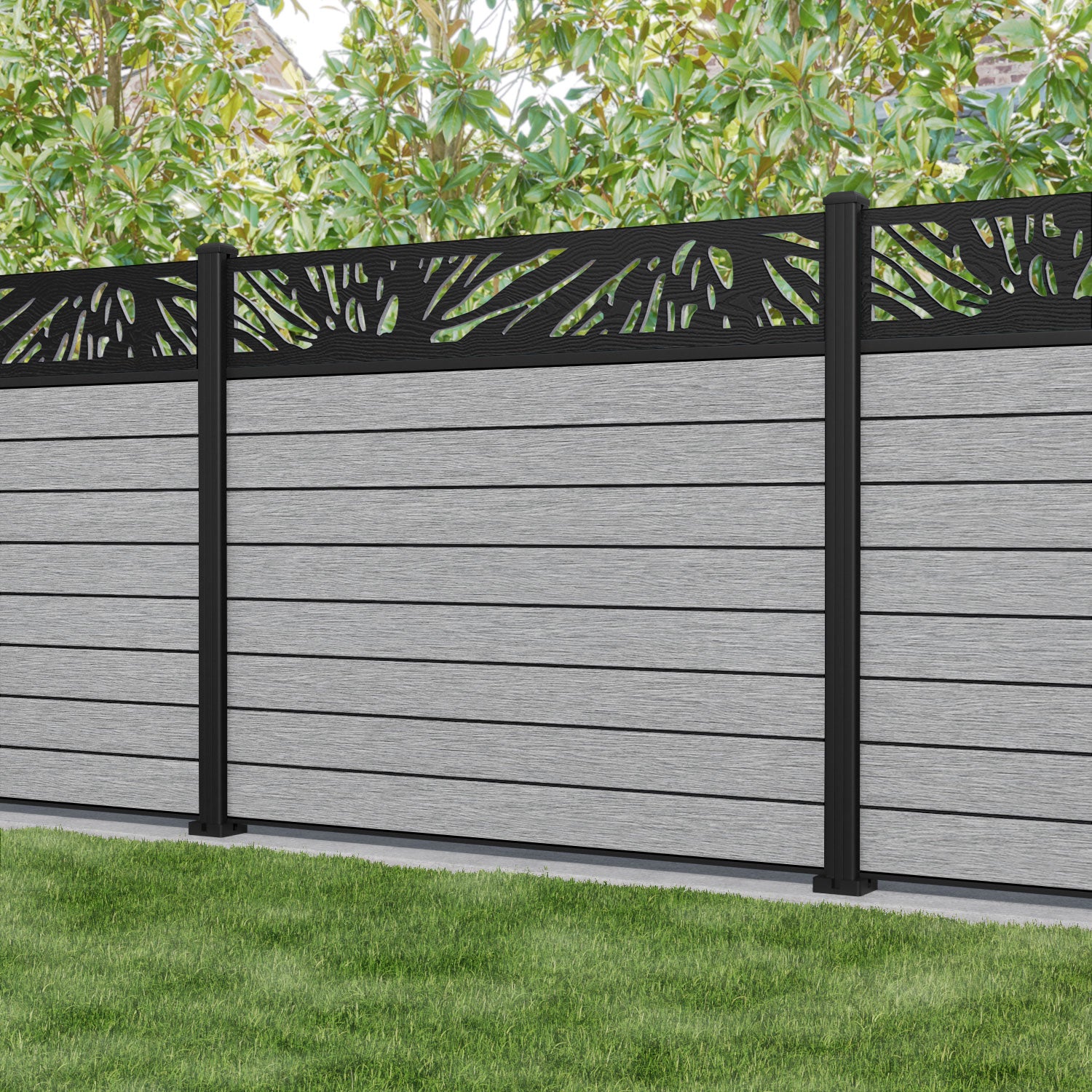 Fusion Poppy Fence Panel - Light Grey - with our aluminium posts