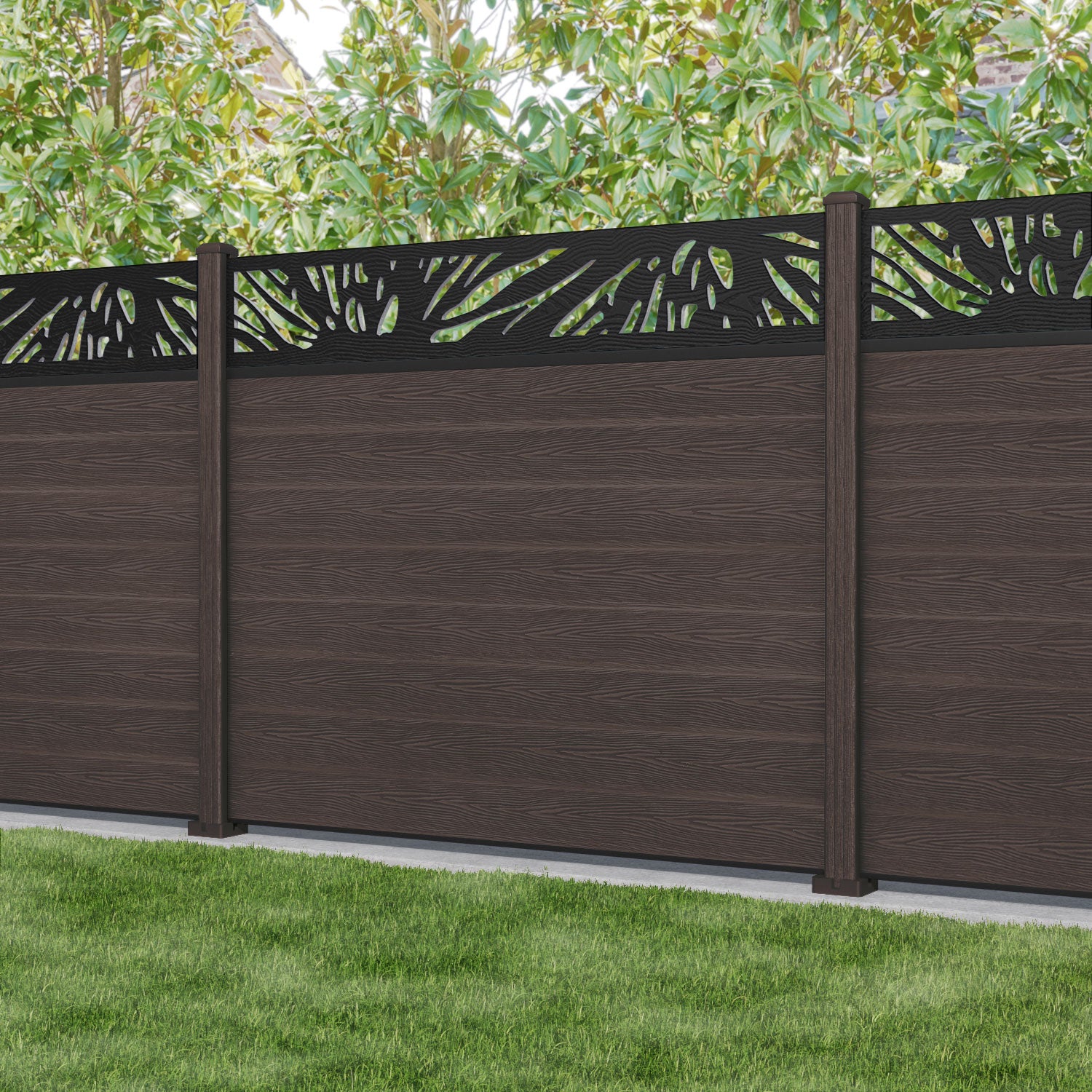 Classic Poppy Fence Panel - Mid Brown - with our composite posts