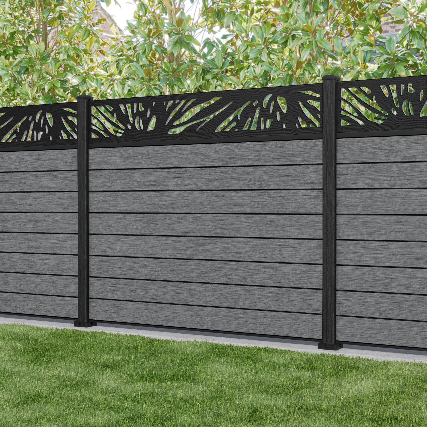 Fusion Poppy Fence Panel - Mid Grey - with our composite posts