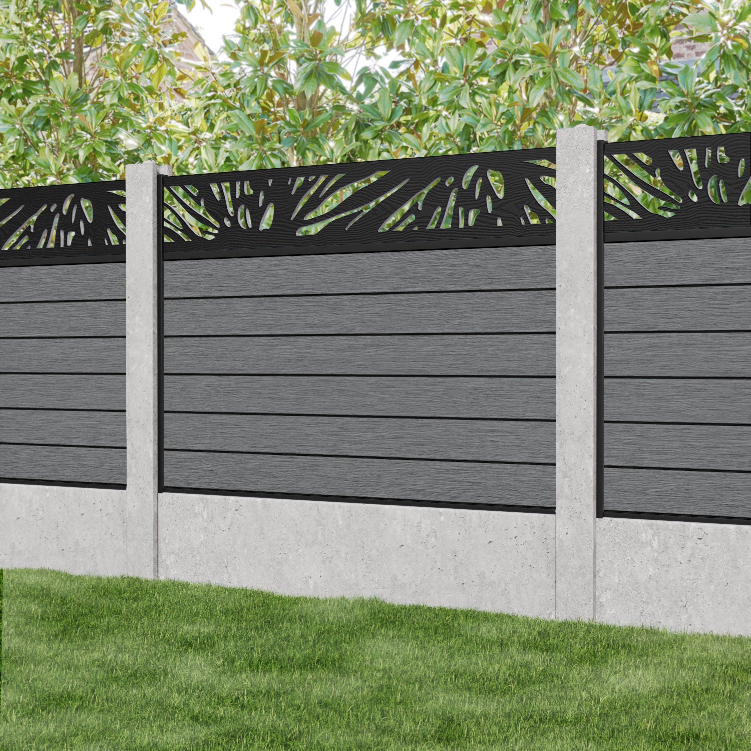Fusion Poppy Fence Panel - Mid Grey - for existing concrete posts