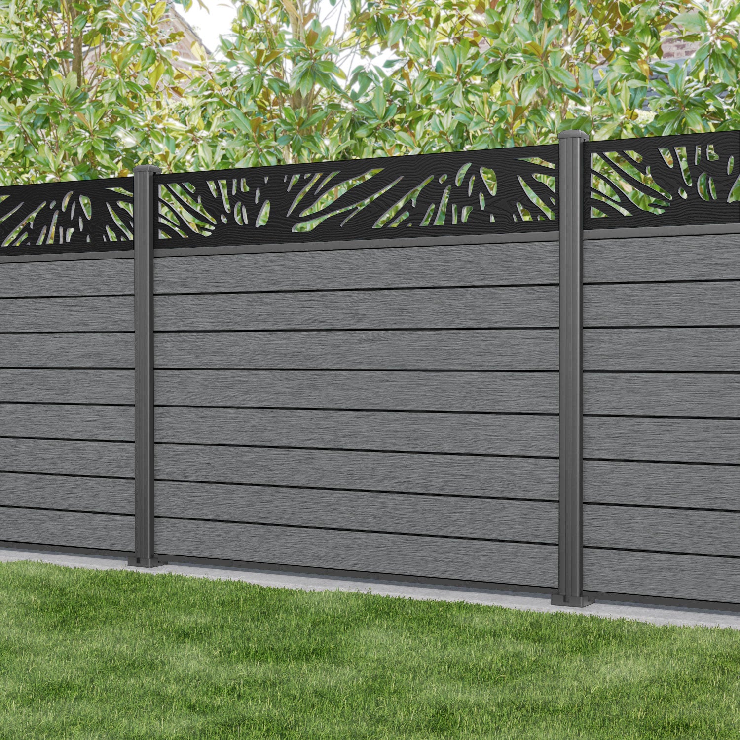 Fusion Poppy Fence Panel - Mid Grey - with our aluminium posts