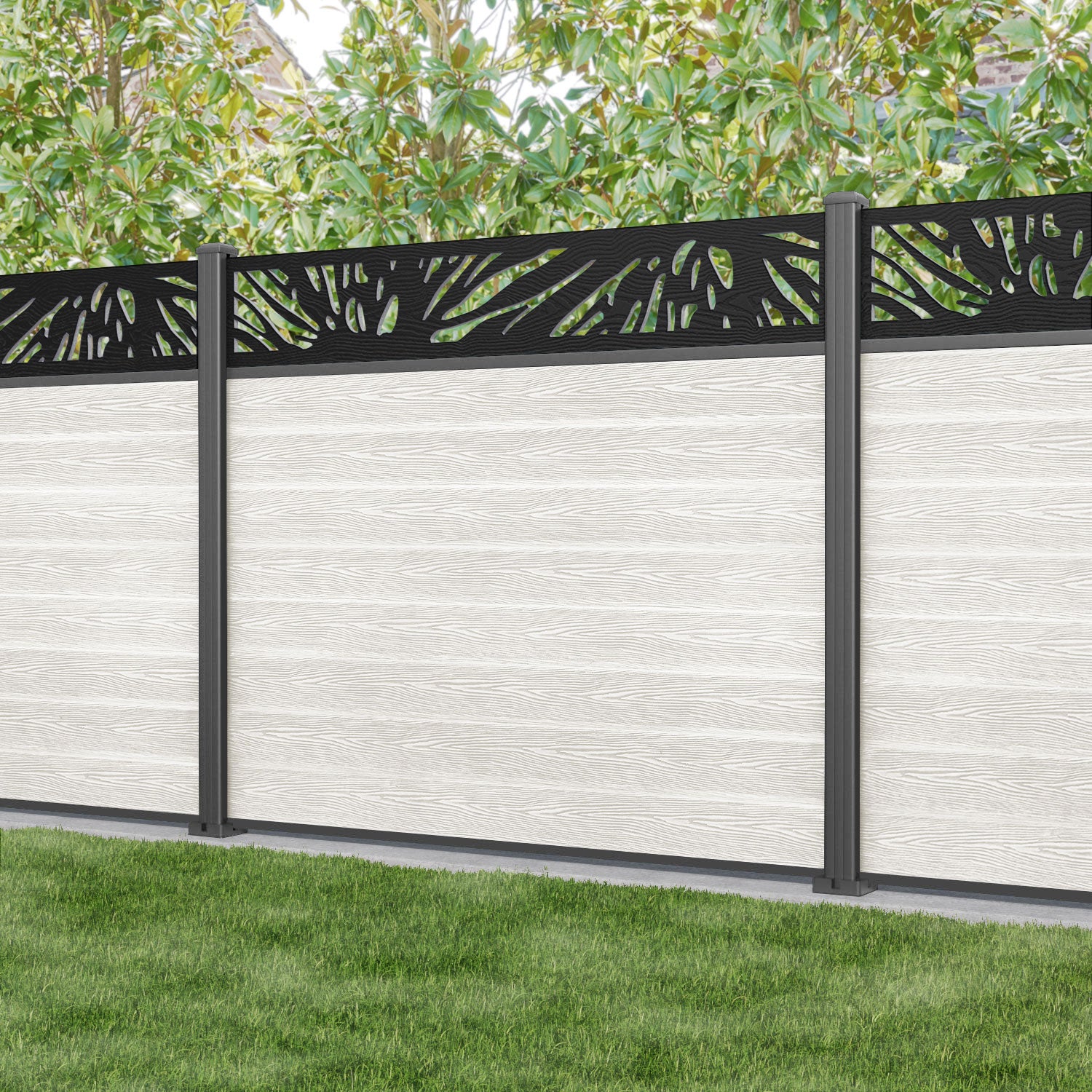 Classic Poppy Fence Panel - Light Stone - with our aluminium posts