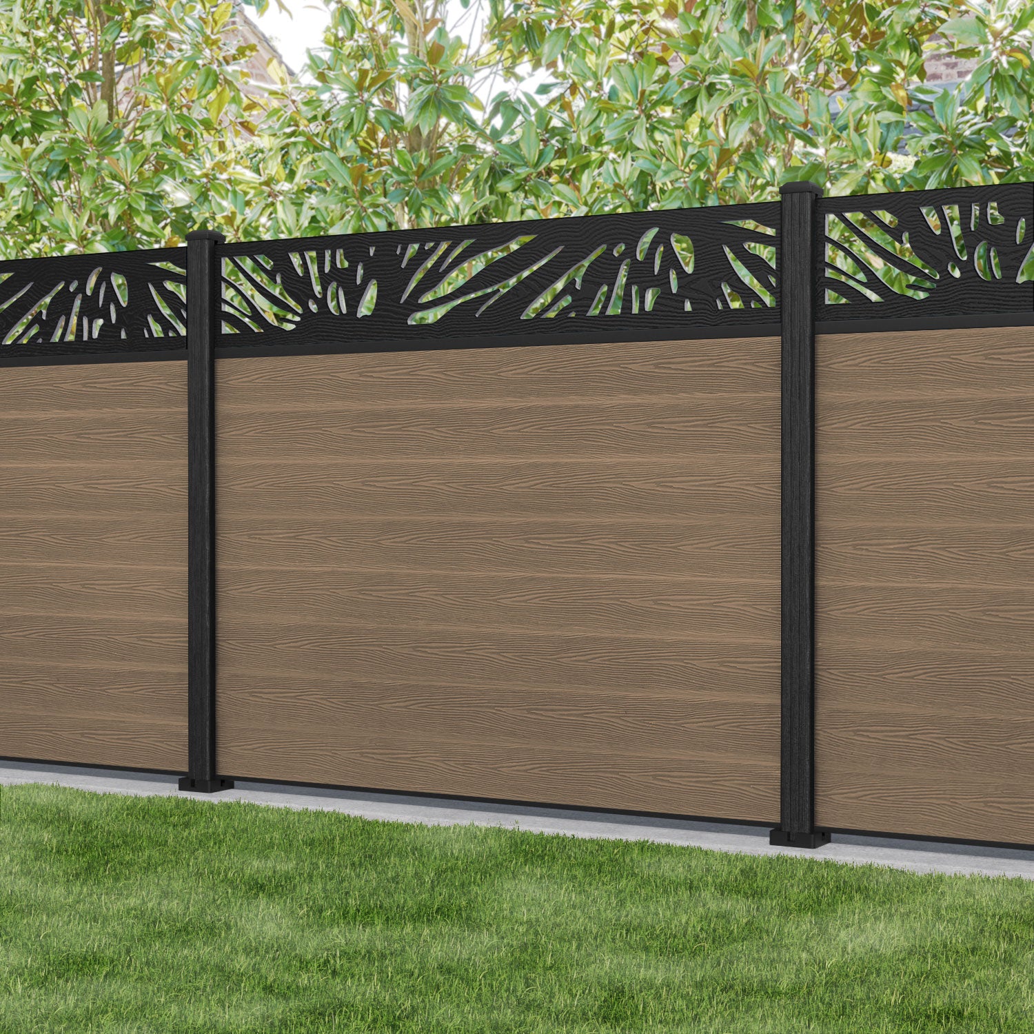Classic Poppy Fence Panel - Teak - with our composite posts
