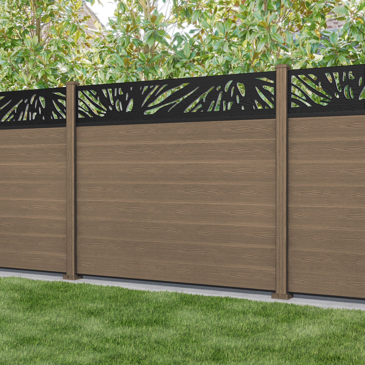 Classic Poppy Fence Panel - Teak - with our composite posts