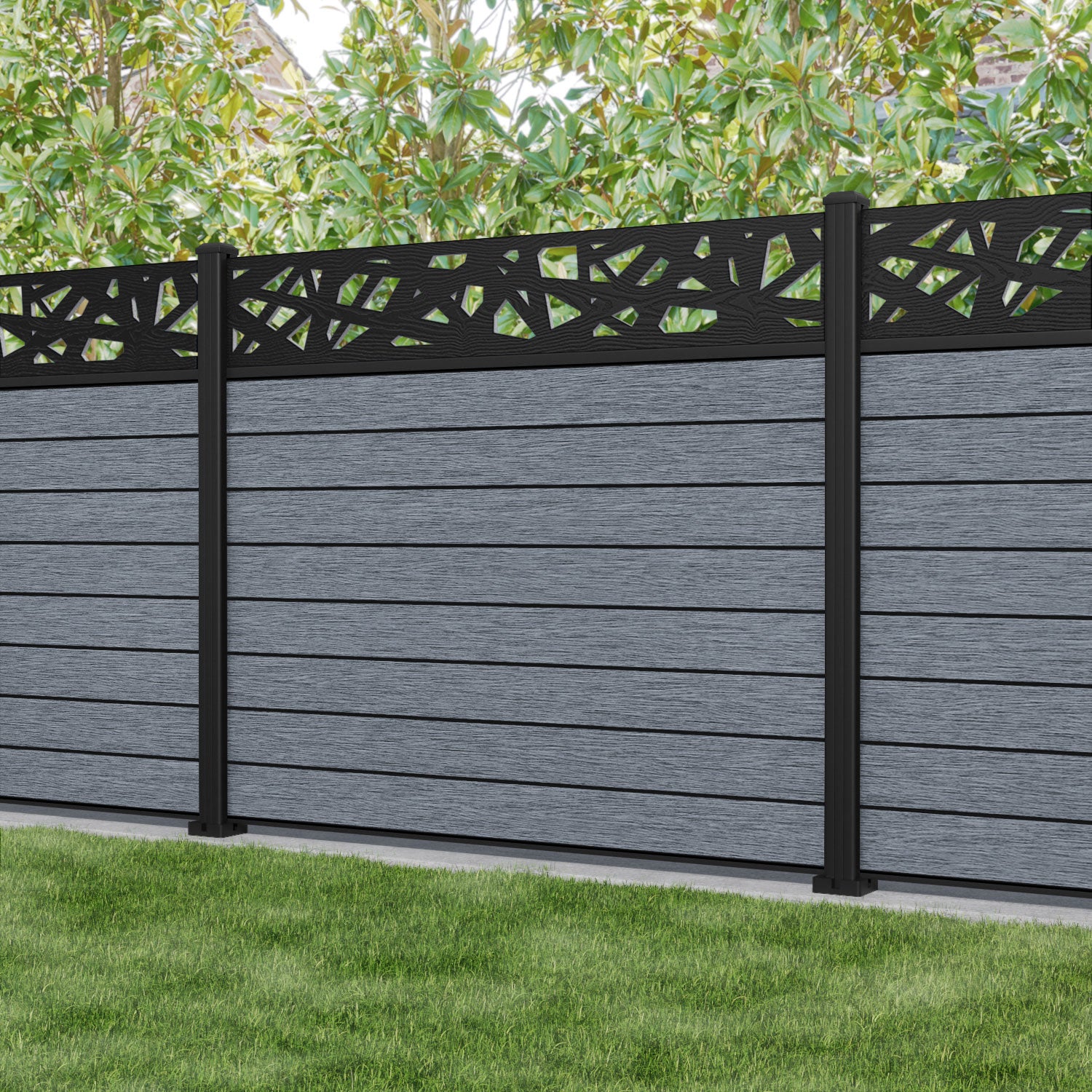 Fusion Prism Fence Panel - Anthracite - with our aluminium posts