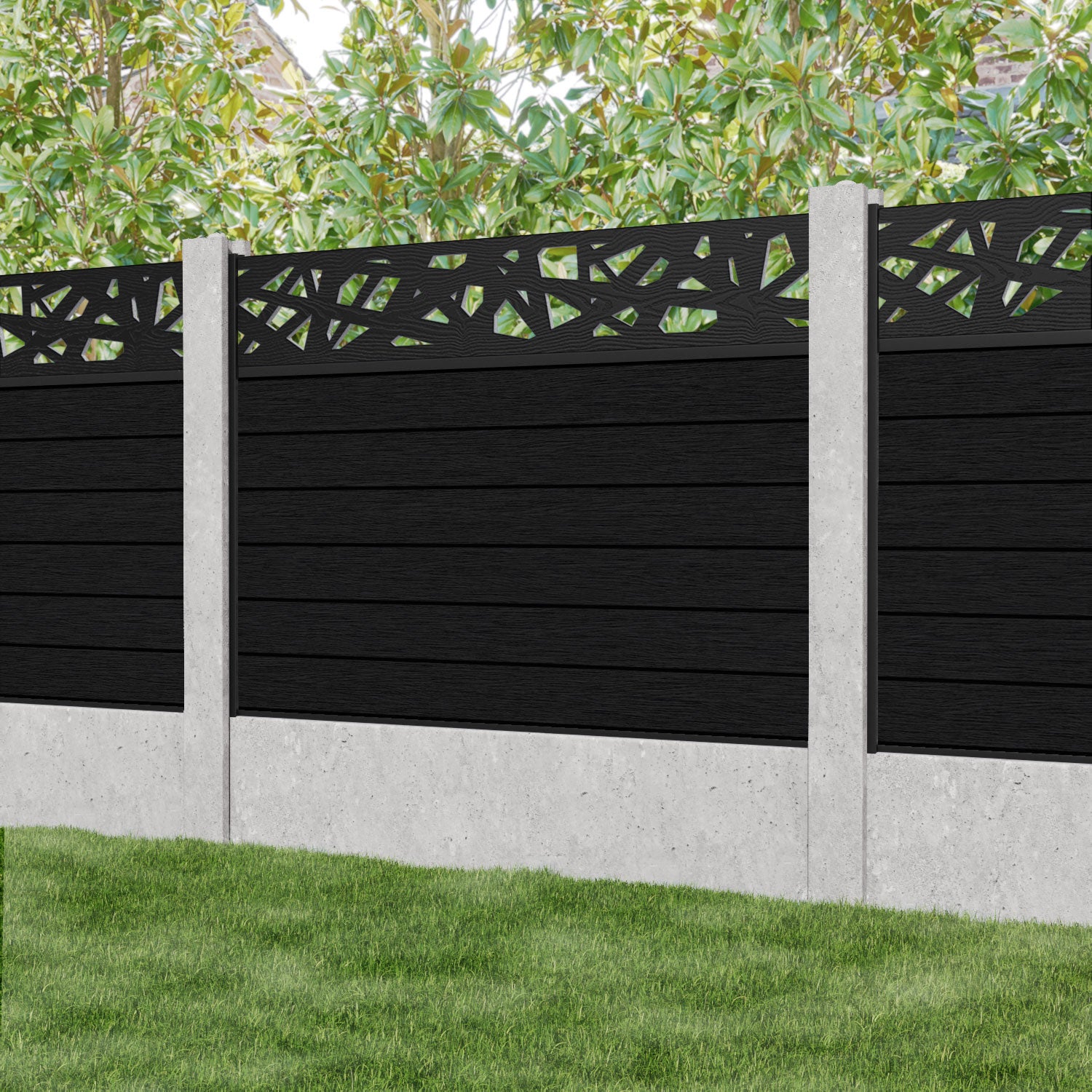 Fusion Prism Fence Panel - Black - for existing concrete posts