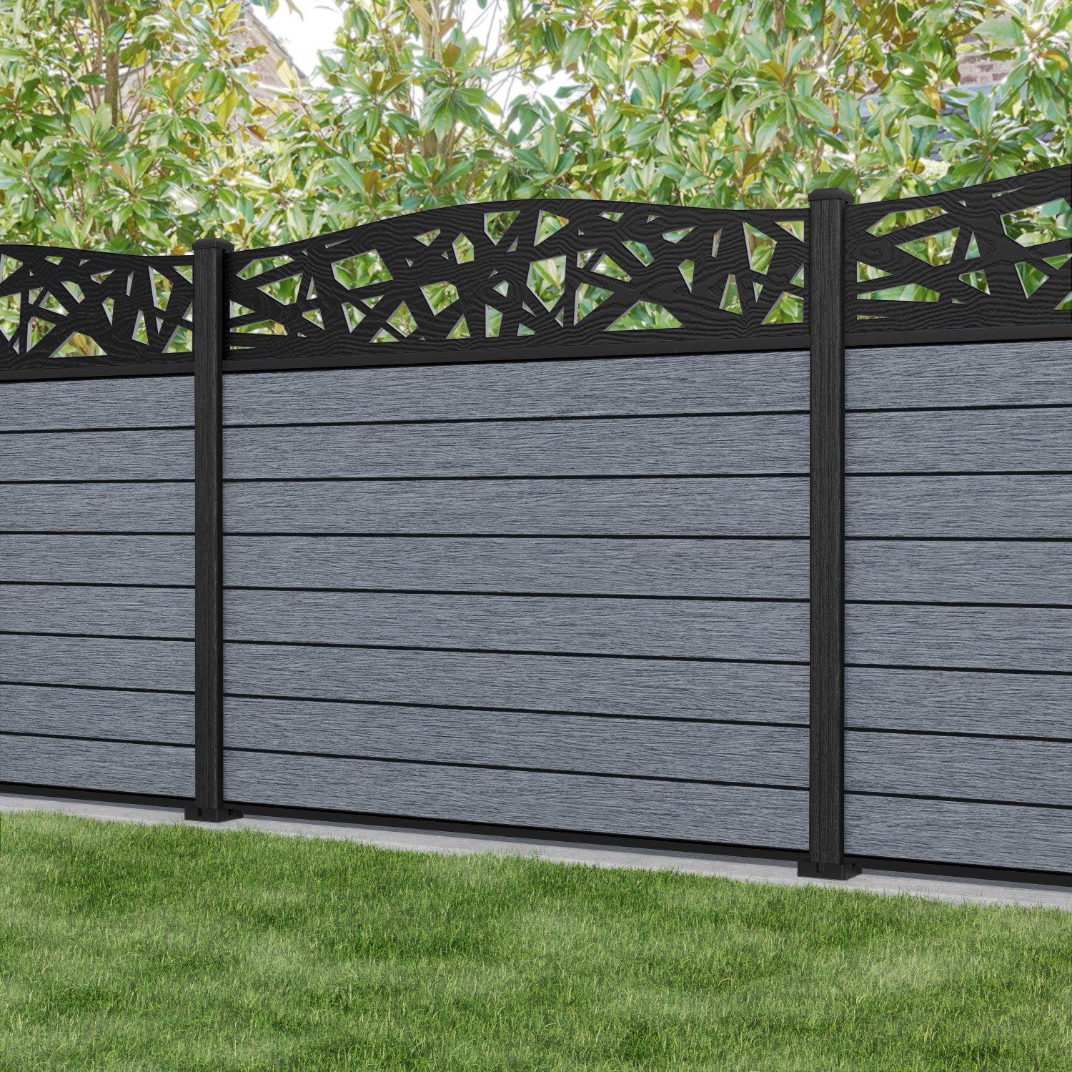 Fusion Prism Curved Top Fence Panel - Anthracite - with our composite posts
