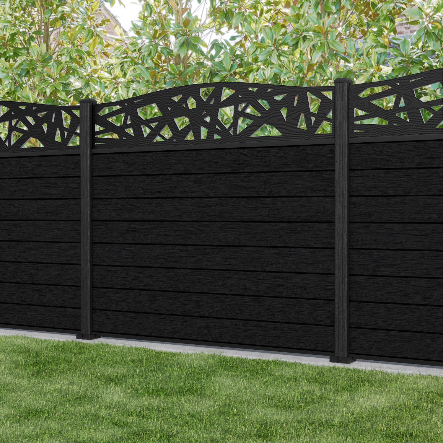 Fusion Prism Curved Top Fence Panel - Black - with our composite posts