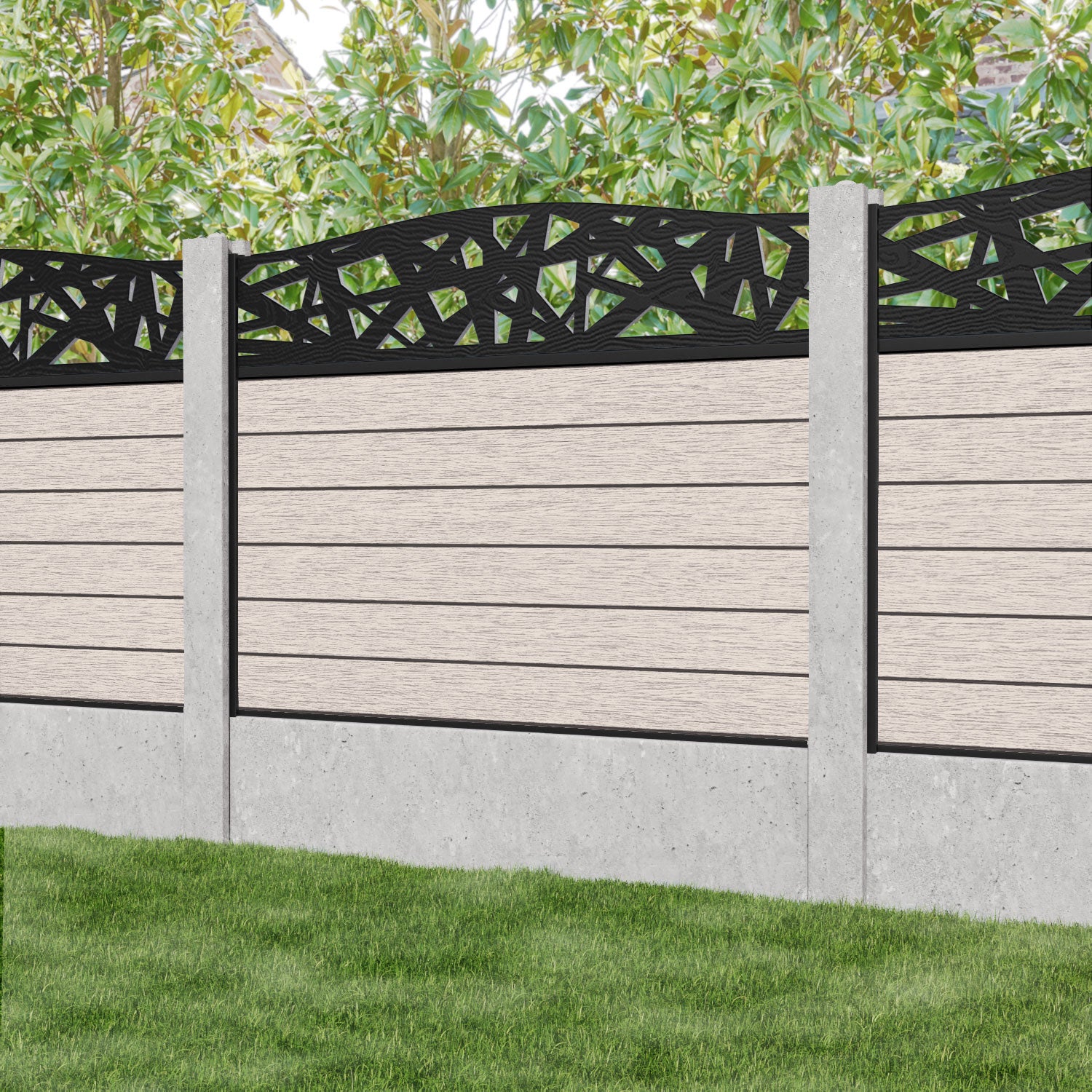 Fusion Prism Curved Top Fence Panel - Mid Stone - for existing concrete posts