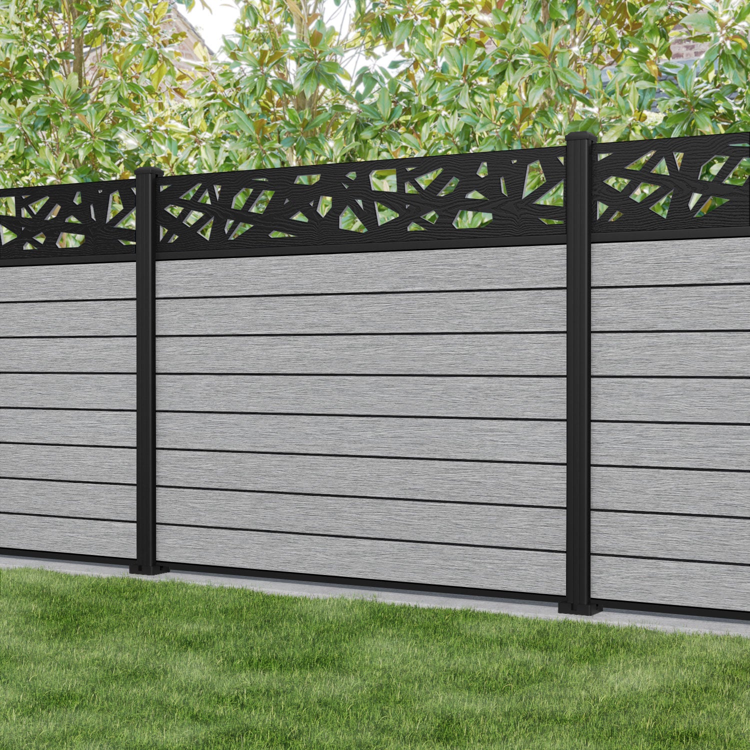 Fusion Prism Fence Panel - Light Grey - with our aluminium posts