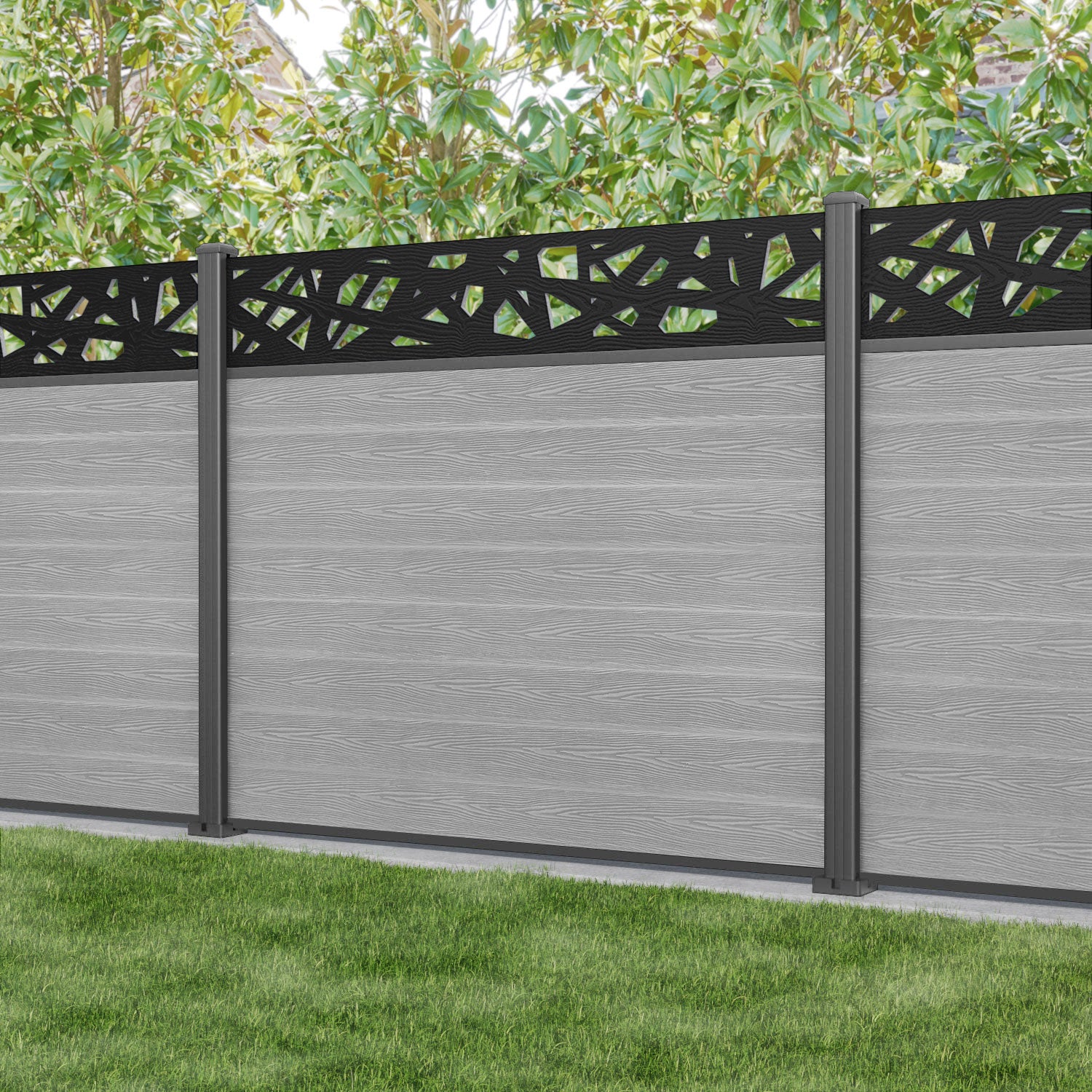 Classic Prism Fence Panel - Light Grey - with our aluminium posts