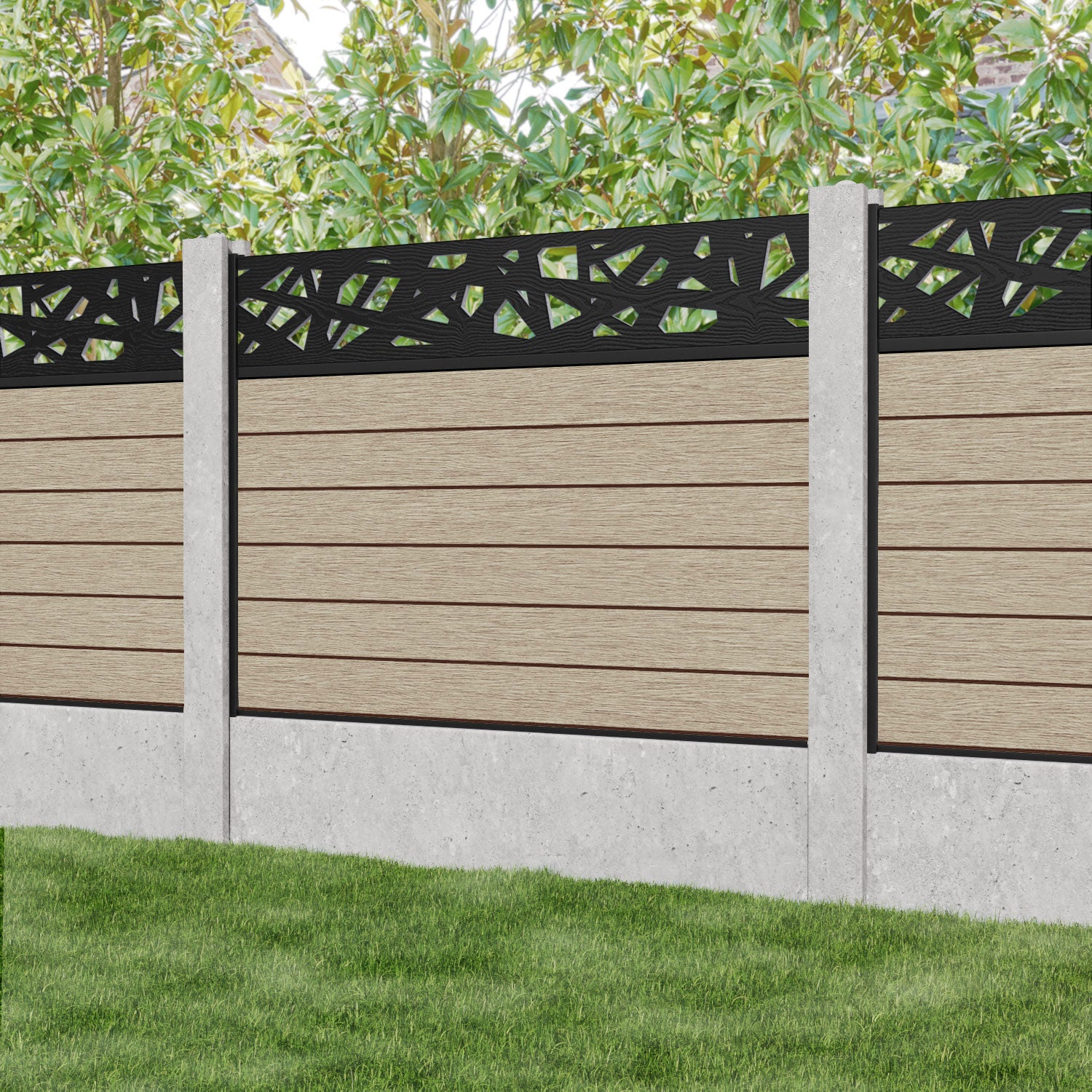 Fusion Prism Fence Panel - Light Oak - for existing concrete posts