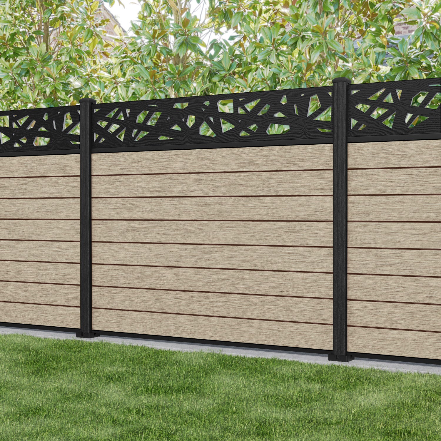 Fusion Prism Fence Panel - Light Oak - with our composite posts