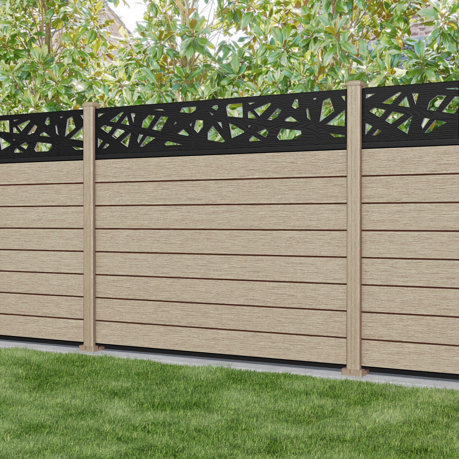 Fusion Prism Fence Panel - Light Oak - with our composite posts