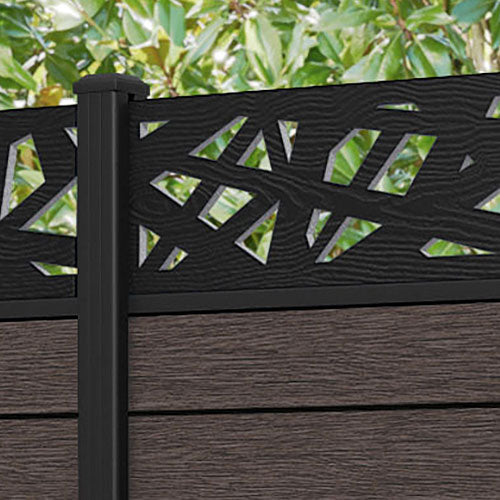 Fusion Prism Curved Top Fence Panel - Mid Brown - with our aluminium posts