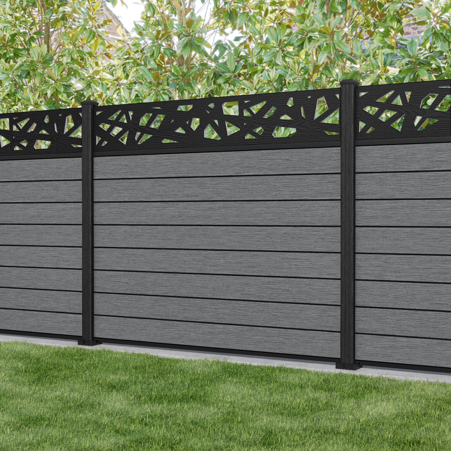 Fusion Prism Fence Panel - Mid Grey - with our composite posts