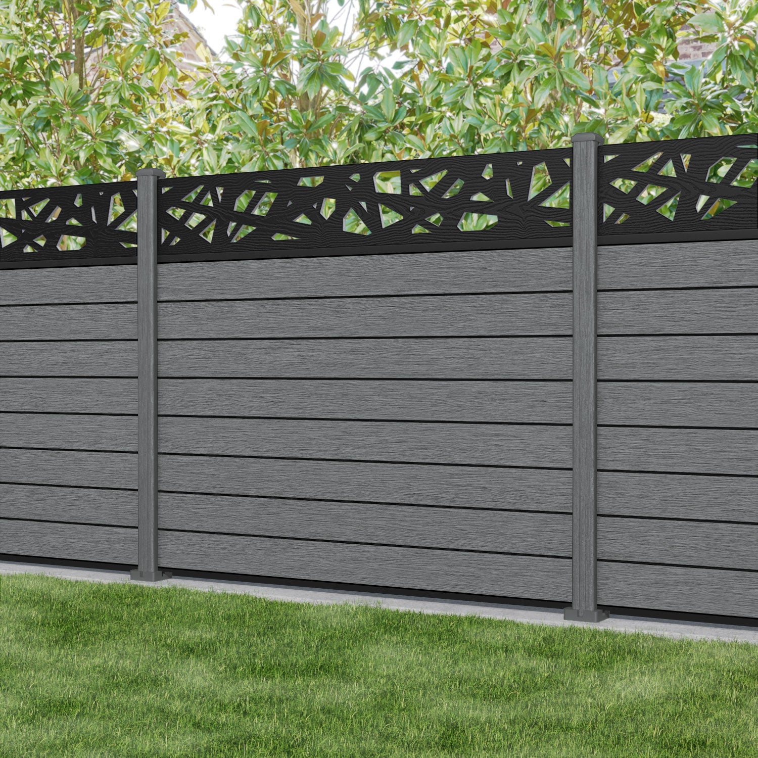 Fusion Prism Fence Panel - Mid Grey - with our composite posts
