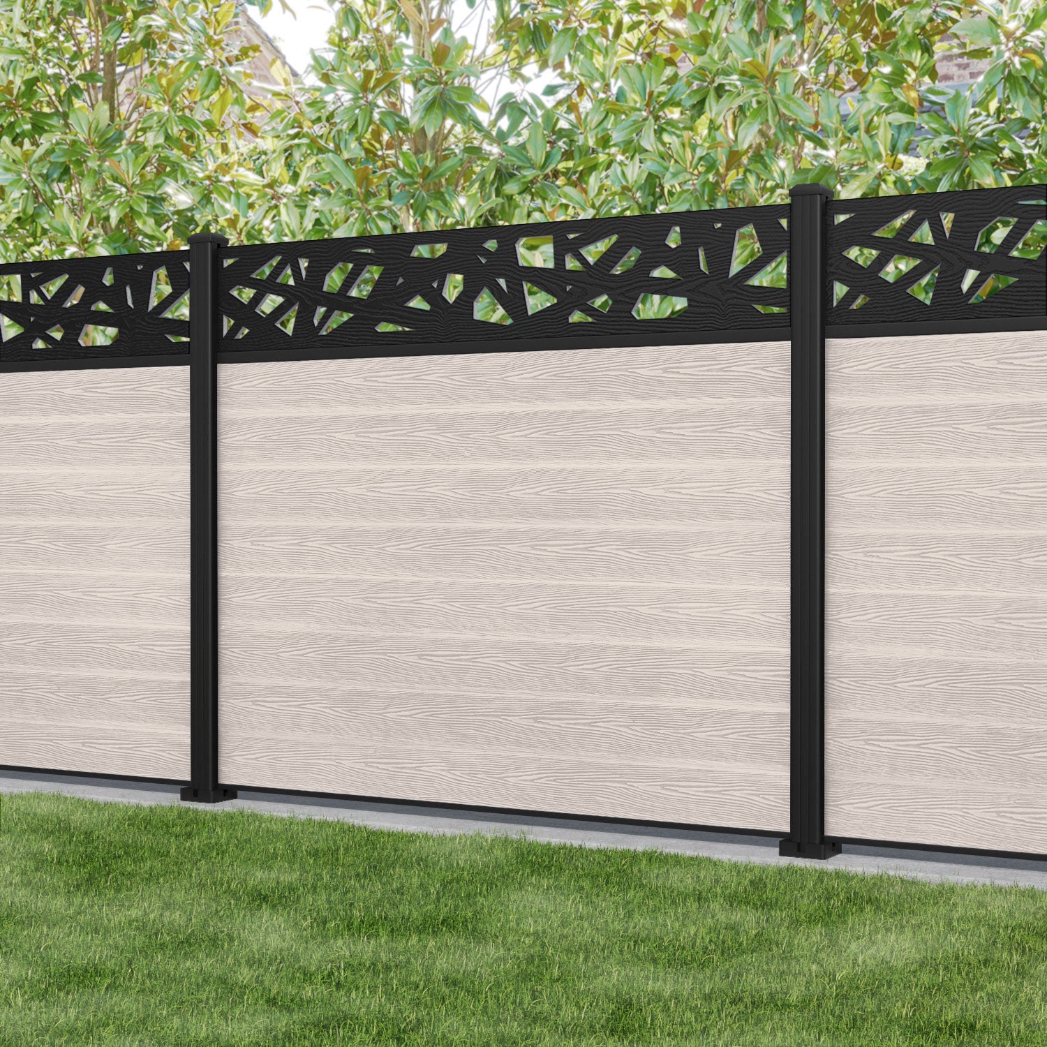Classic Prism Fence Panel - Mid Stone - with our aluminium posts
