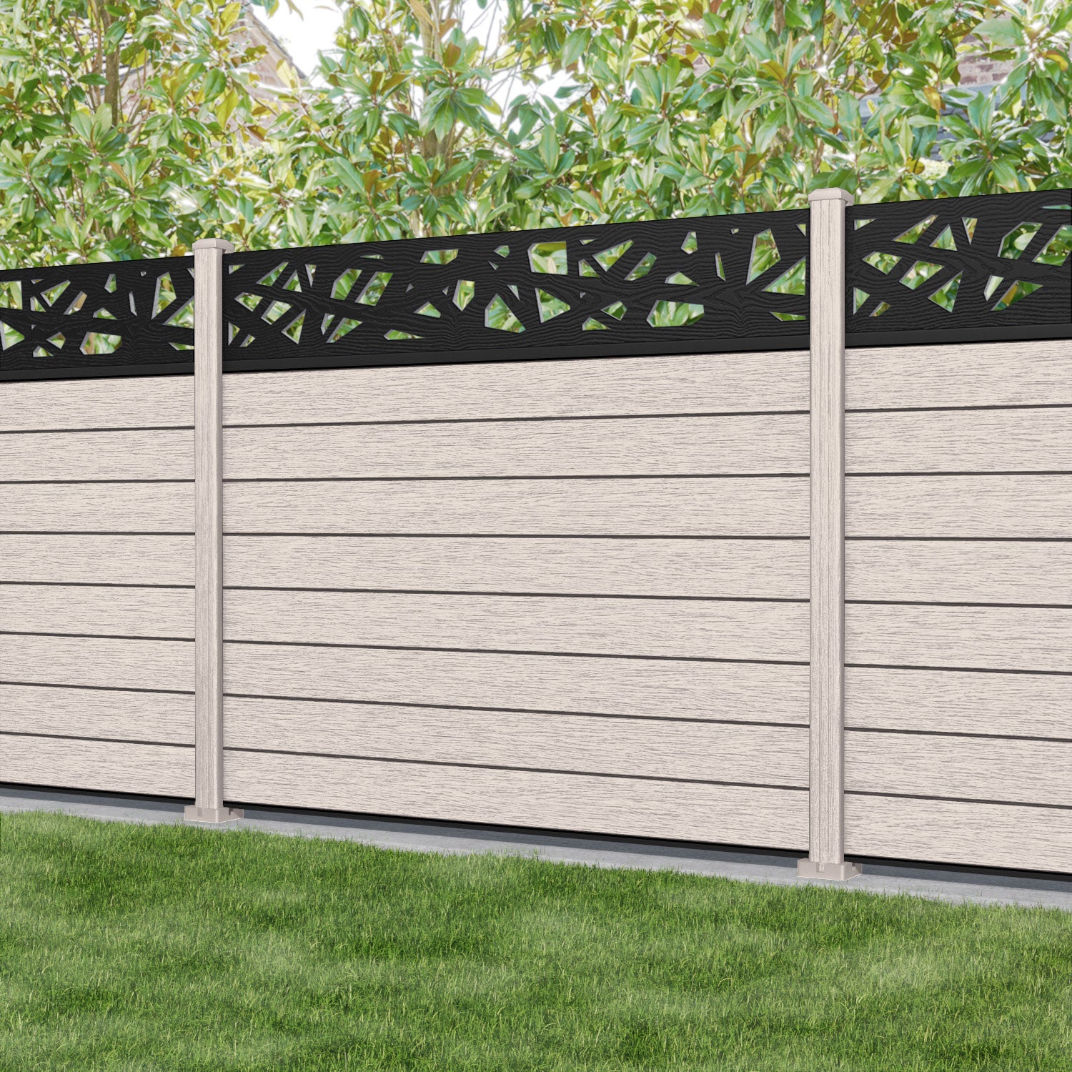 Fusion Prism Fence Panel - Mid Stone - with our composite posts