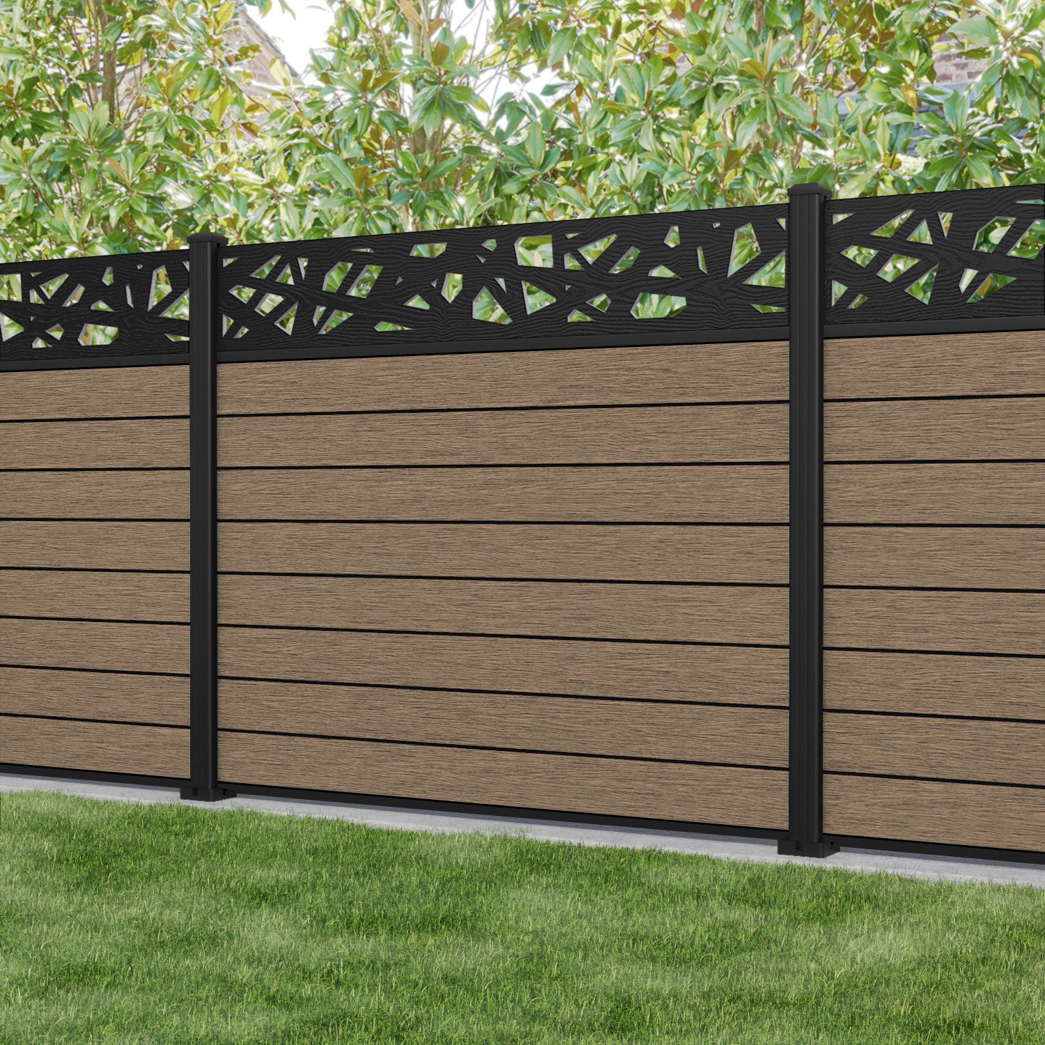 Fusion Prism Fence Panel - Teak - with our aluminium posts