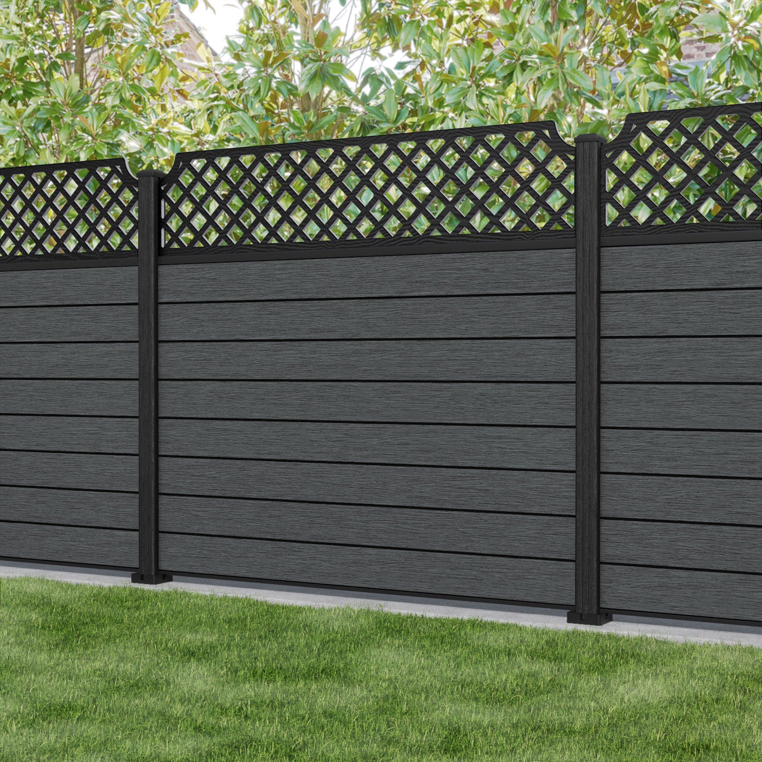 Fusion Regal Hive Fence Panel - Dark Grey - with our composite posts