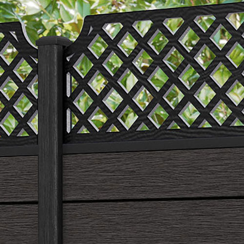 Fusion Regal Hive Fence Panel - Dark Oak - with our aluminium posts