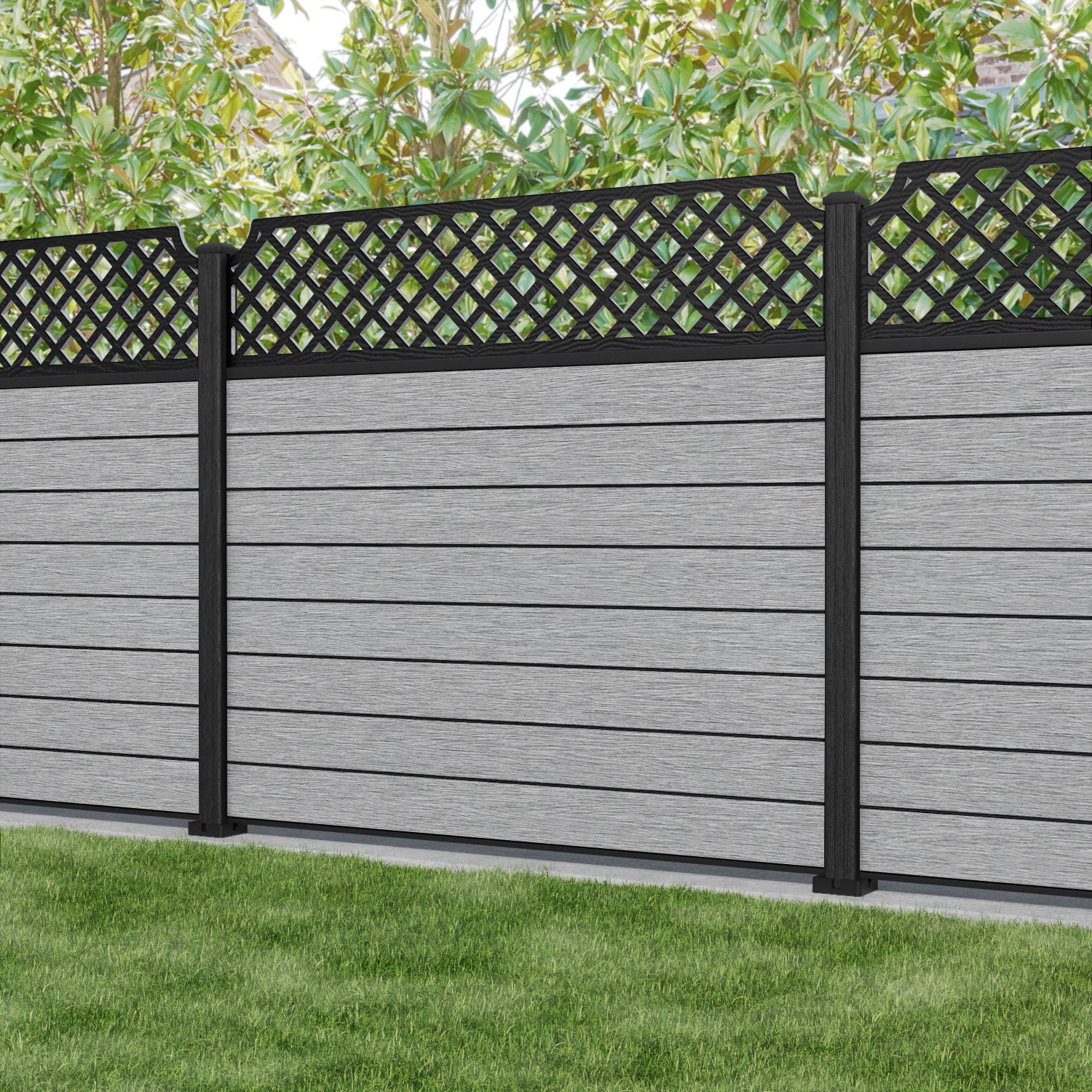 Fusion Regal Hive Fence Panel - Light Grey - with our aluminium posts