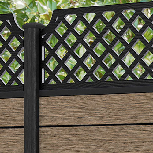 Fusion Regal Hive Fence Panel - Teak - with our aluminium posts