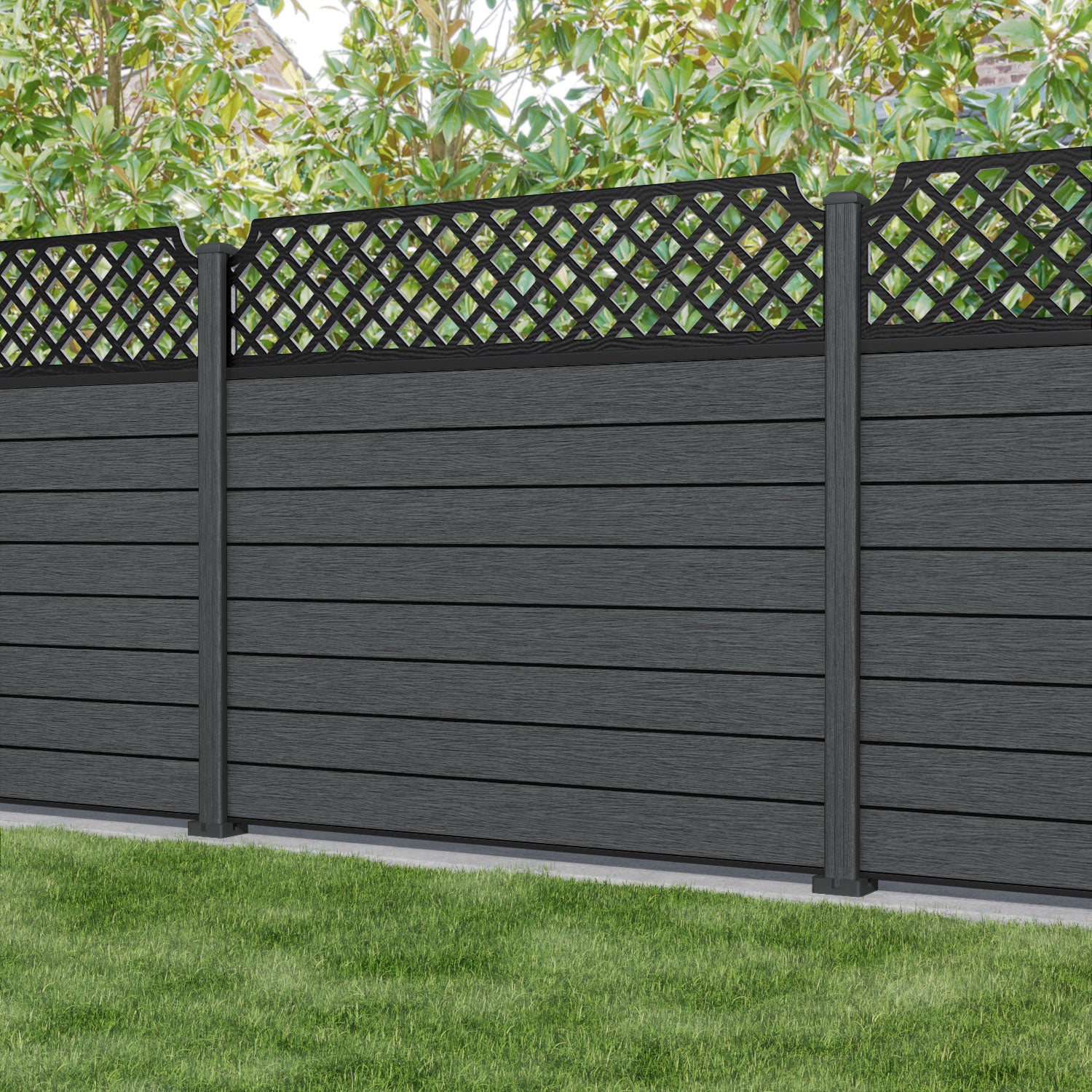 Fusion Regal Hive Fence Panel - Dark Grey - with our composite posts