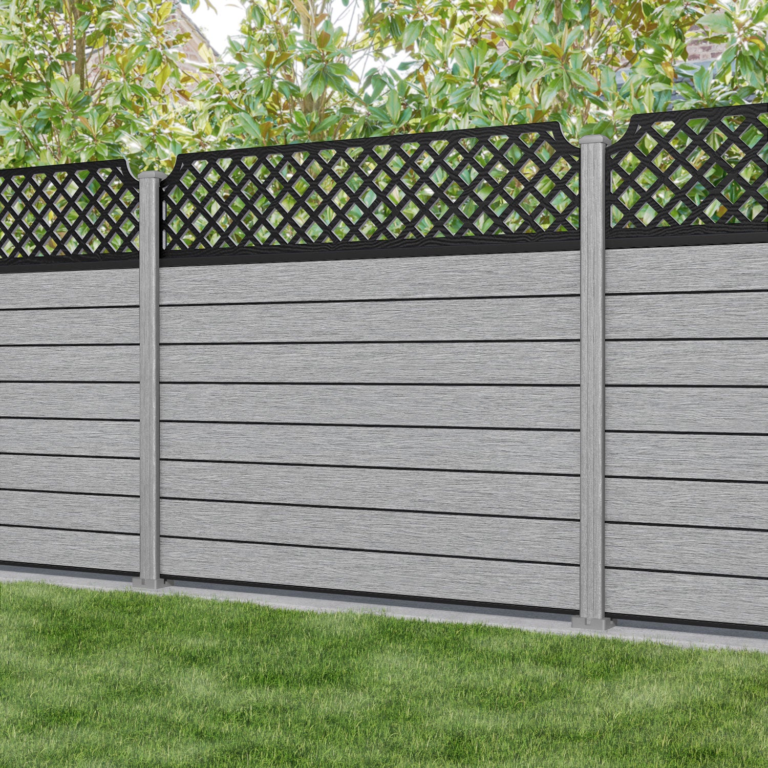 Fusion Regal Hive Fence Panel - Light Grey - with our composite posts