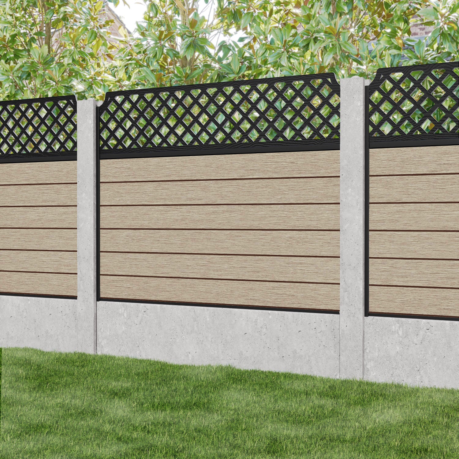Fusion Regal Hive Fence Panel - Light Oak - for existing concrete posts