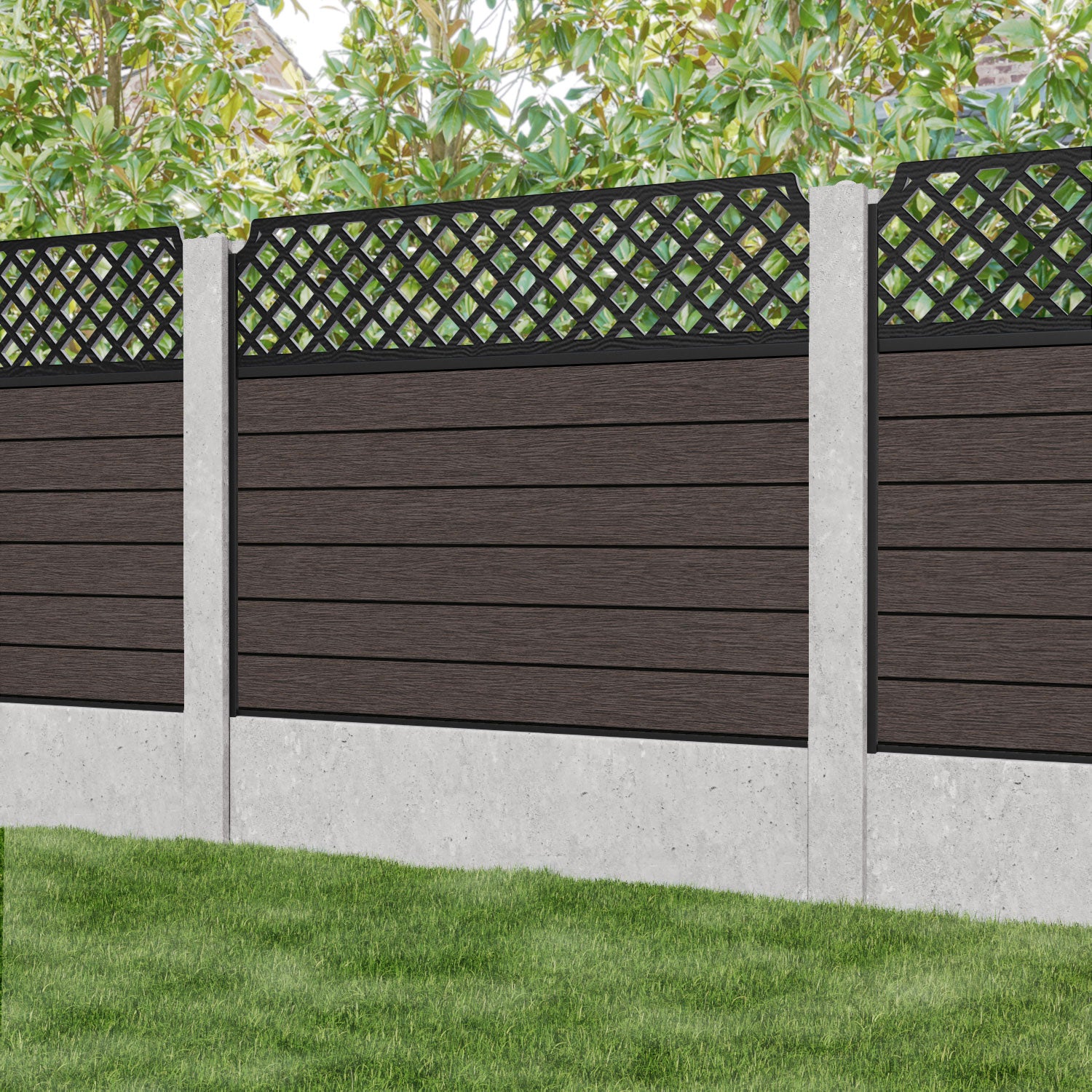 Fusion Regal Hive Fence Panel - Mid Brown - for existing concrete posts