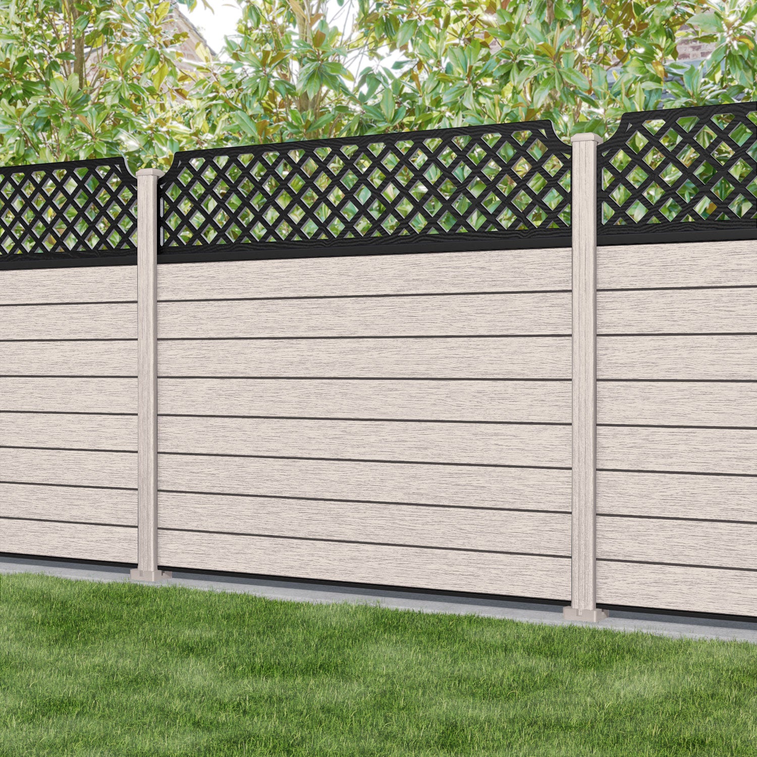 Fusion Regal Hive Fence Panel - Mid Stone - with our composite posts