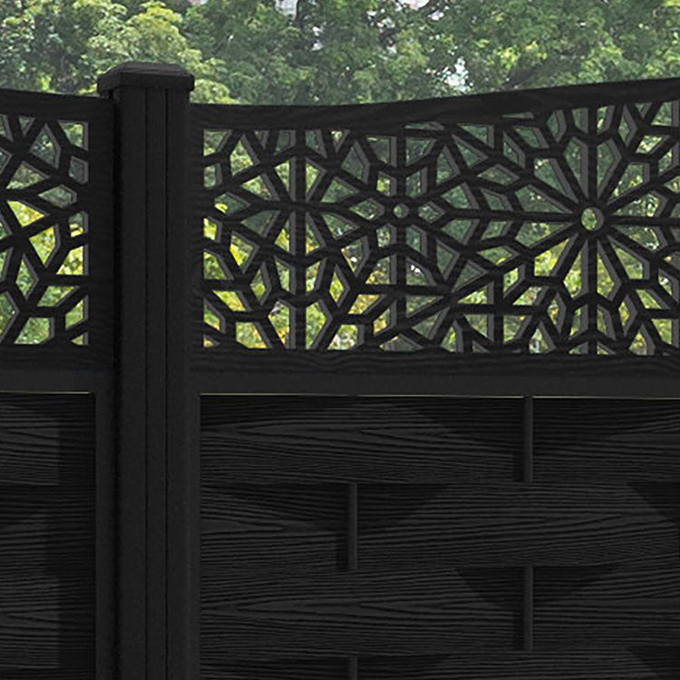 Ripple Alnara Curved Top Fence Panel - Black - with our aluminium posts