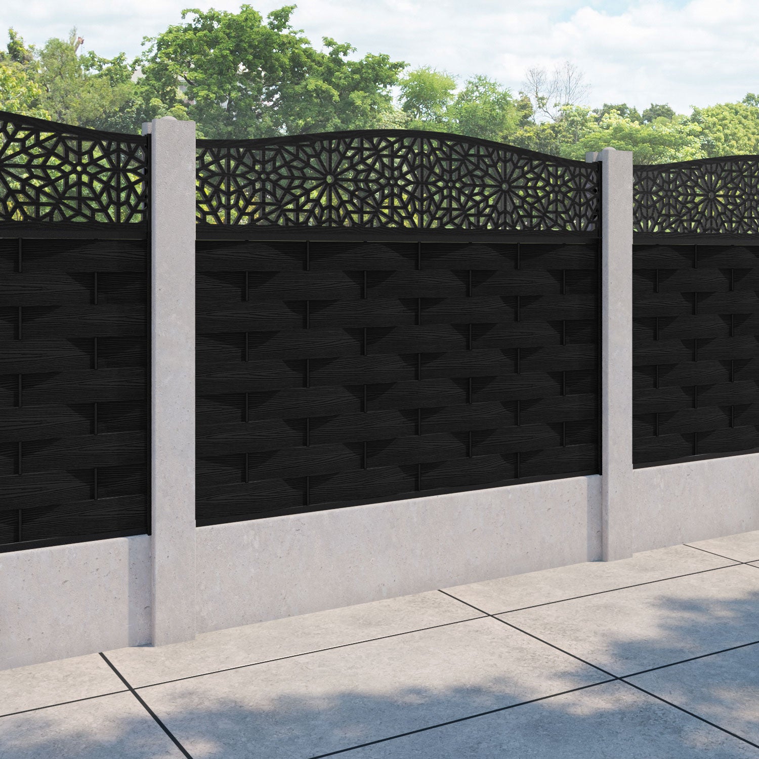 Ripple Alnara Curved Top Fence Panel - Black - for existing concrete posts