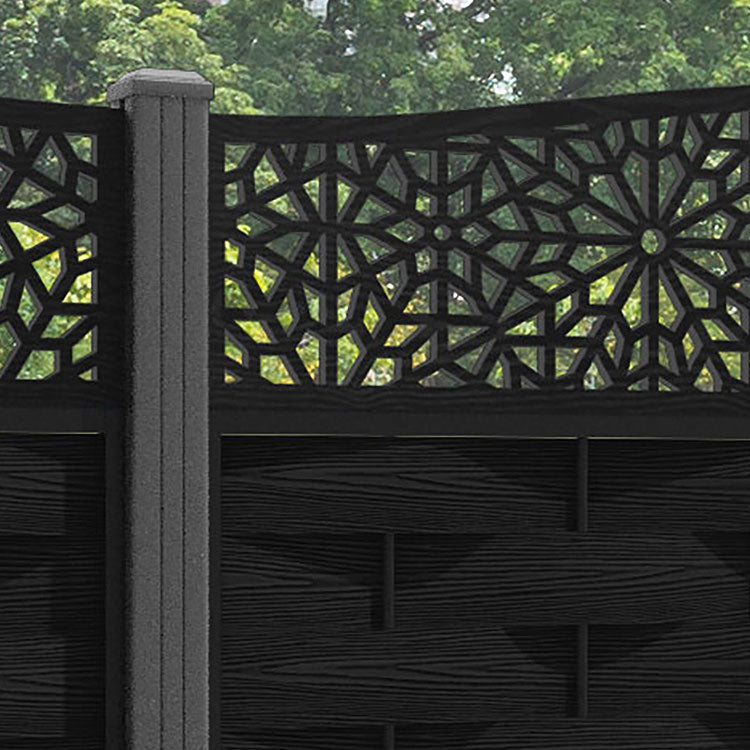 Ripple Alnara Curved Top Fence Panel - Black - with our aluminium posts