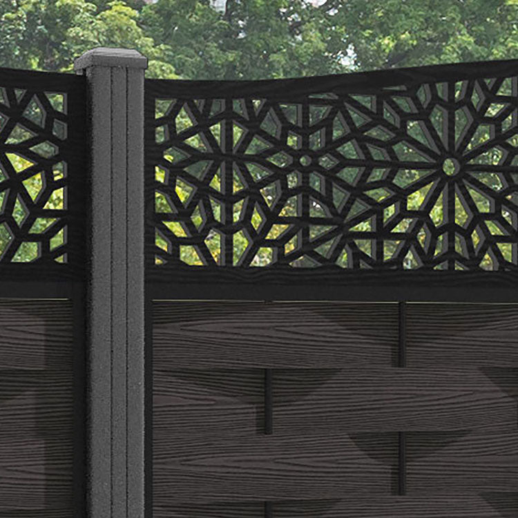 Ripple Alnara Curved Top Fence Panel - Dark Oak - with our aluminium posts