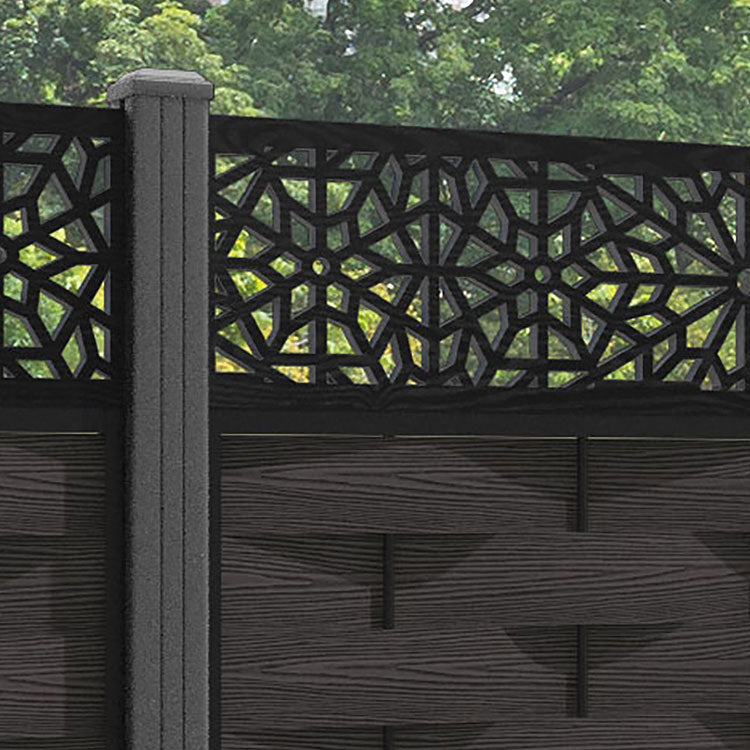 Ripple Alnara Fence Panel - Dark Oak - with our aluminium posts