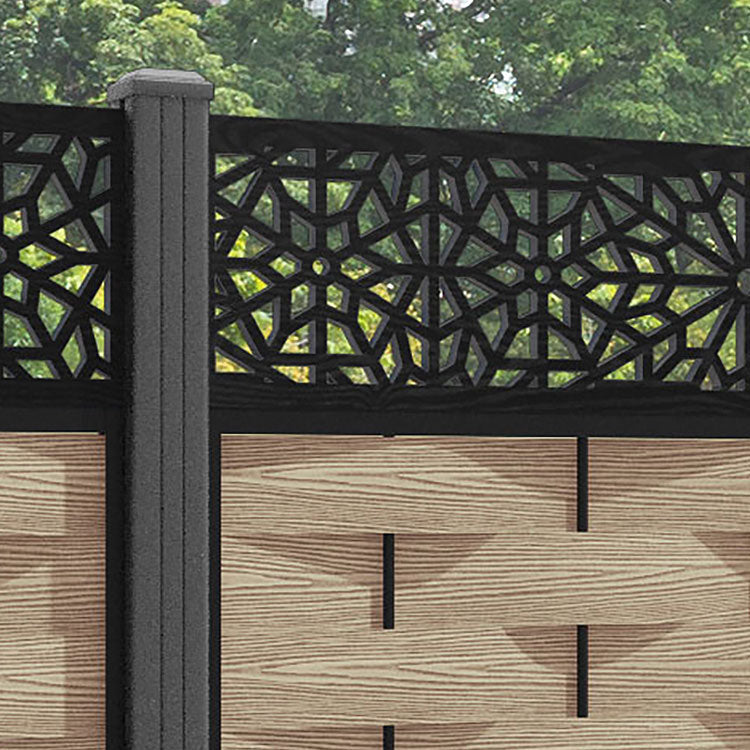 Ripple Alnara Fence Panel - Light Oak - with our aluminium posts