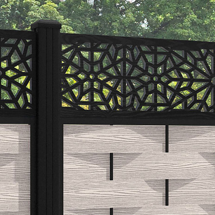 Ripple Alnara Fence Panel - Mid Stone - with our aluminium posts