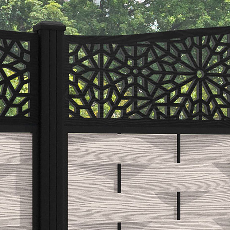 Ripple Alnara Curved Top Fence Panel - Mid Stone - with our aluminium posts