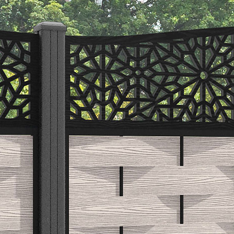 Ripple Alnara Curved Top Fence Panel - Mid Stone - with our aluminium posts