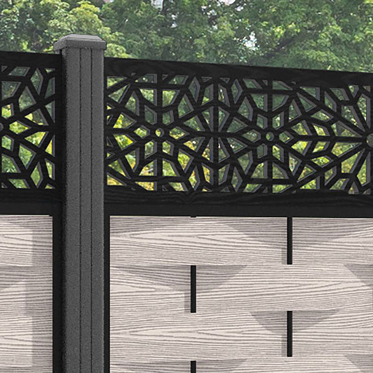 Ripple Alnara Fence Panel - Mid Stone - with our aluminium posts