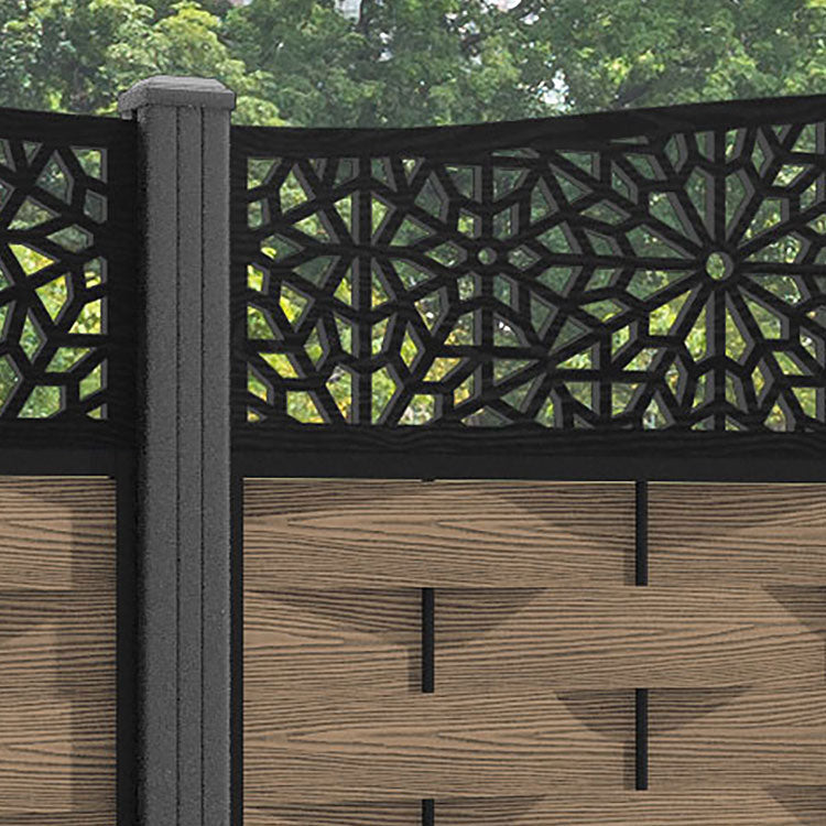 Ripple Alnara Curved Top Fence Panel - Teak - with our aluminium posts