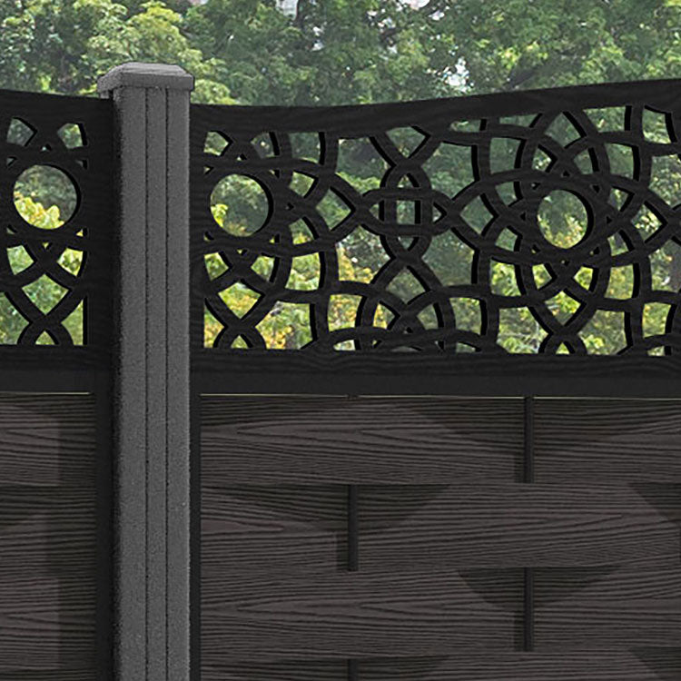 Ripple Ambar Curved Top Fence Panel - Dark Oak - with our aluminium posts