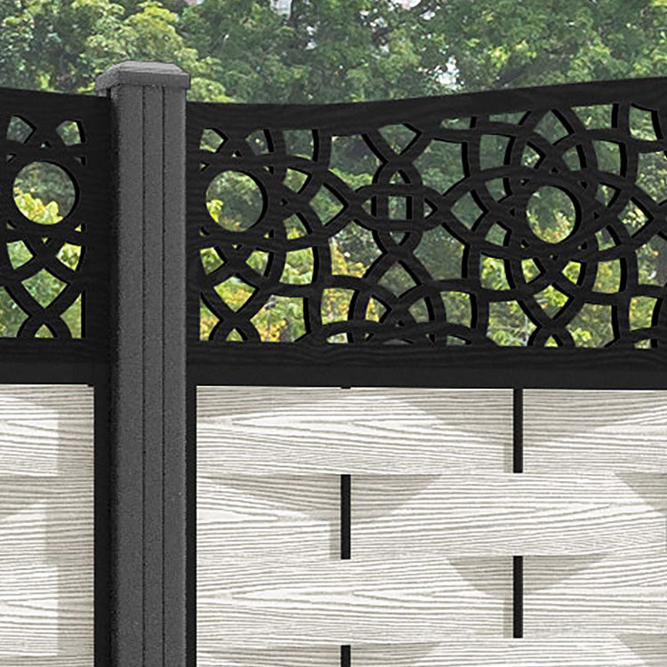 Ripple Ambar Curved Top Fence Panel - Light Stone - with our aluminium posts